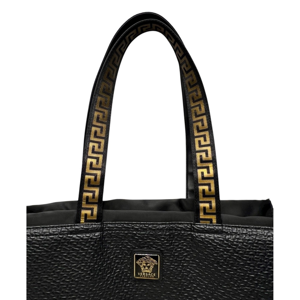 Versace PARFUMS Tote Bag Faux Leather Holdall Weekender Black & Gold Medusa - Picture 2 of 16